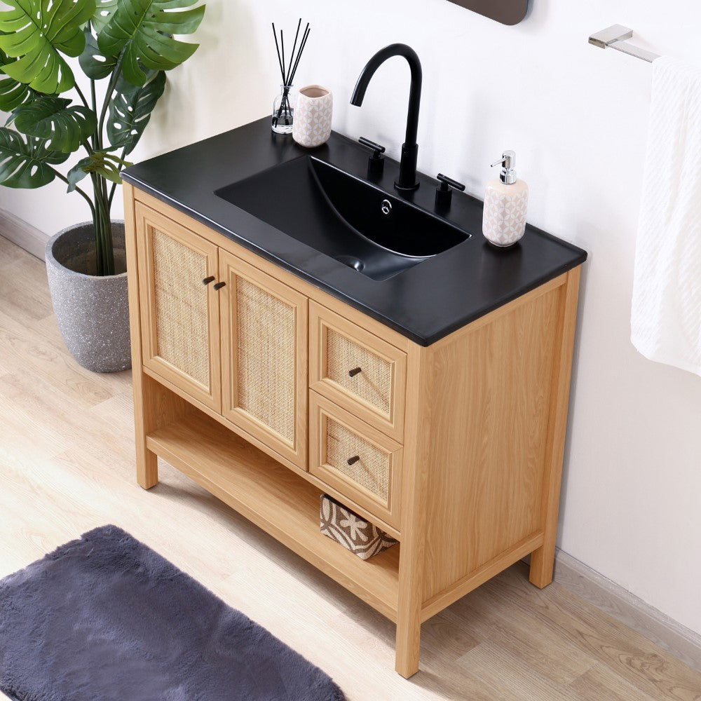 Orchid Rattan Modern Coastal 2-Shelf Bath Vanity Cabinet Only (Sink Basin Not Included)