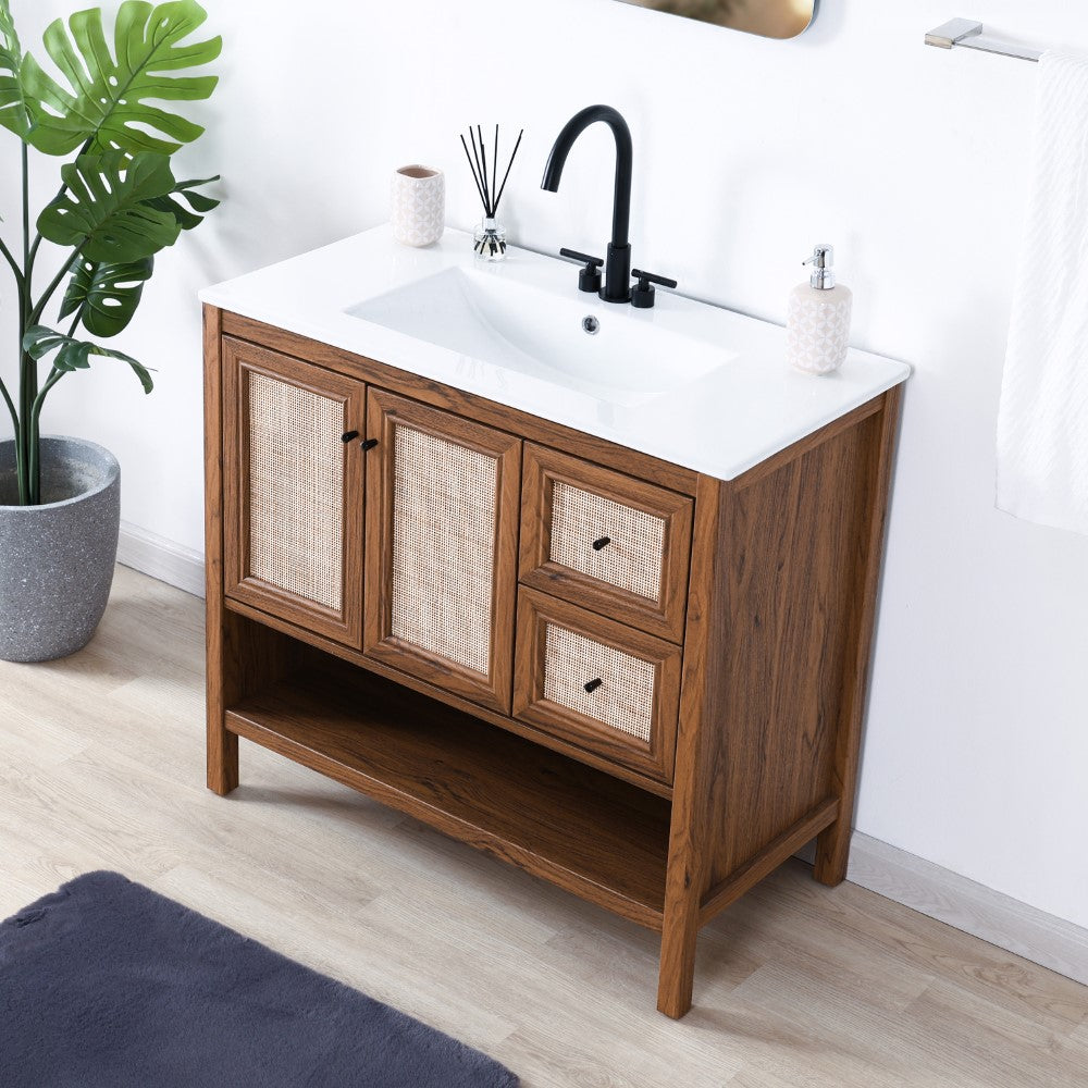 Orchid Rattan Modern Coastal 2-Shelf Bath Vanity Cabinet Only (Sink Basin Not Included)