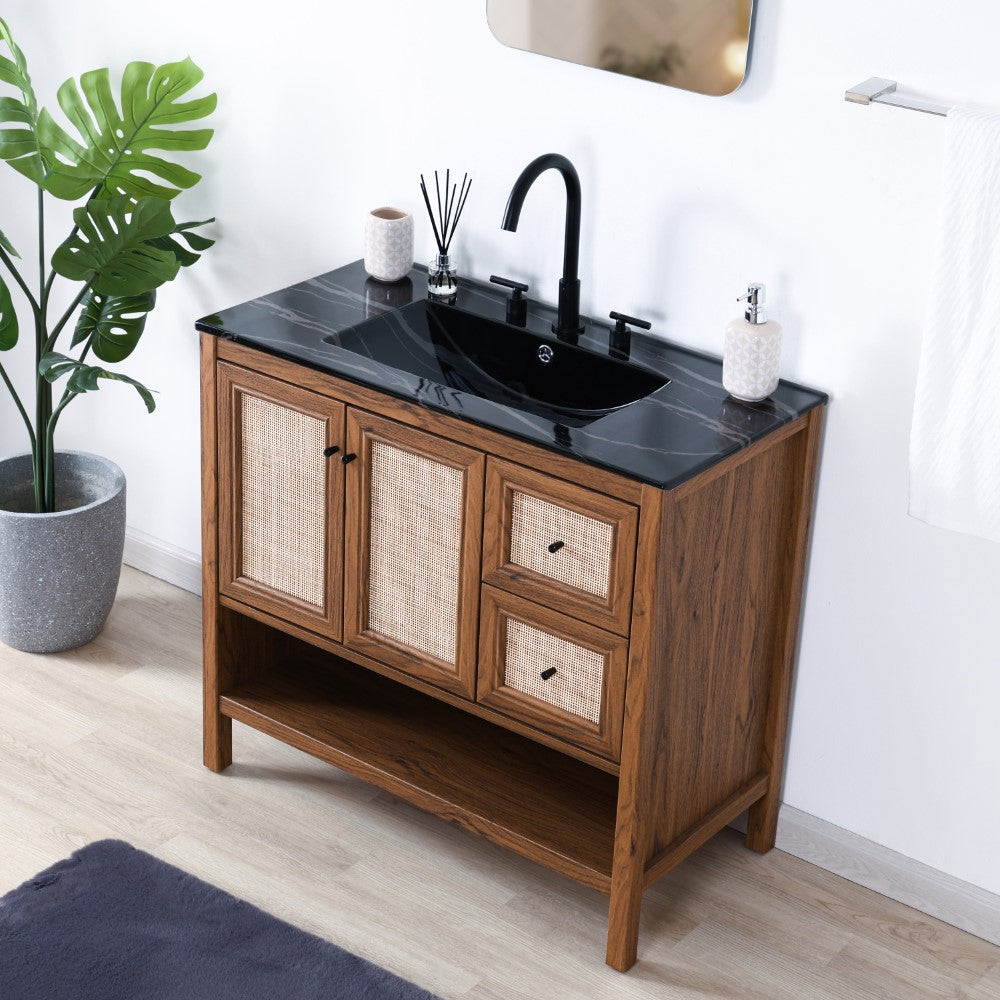 Orchid Rattan Modern Coastal 2-Shelf Bath Vanity Cabinet Only (Sink Basin Not Included)