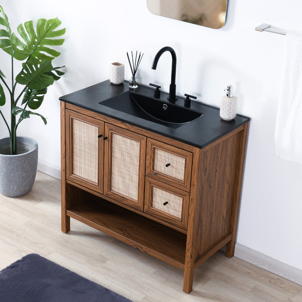 Orchid Rattan Modern Coastal 2-Shelf Bath Vanity Cabinet Only (Sink Basin Not Included)