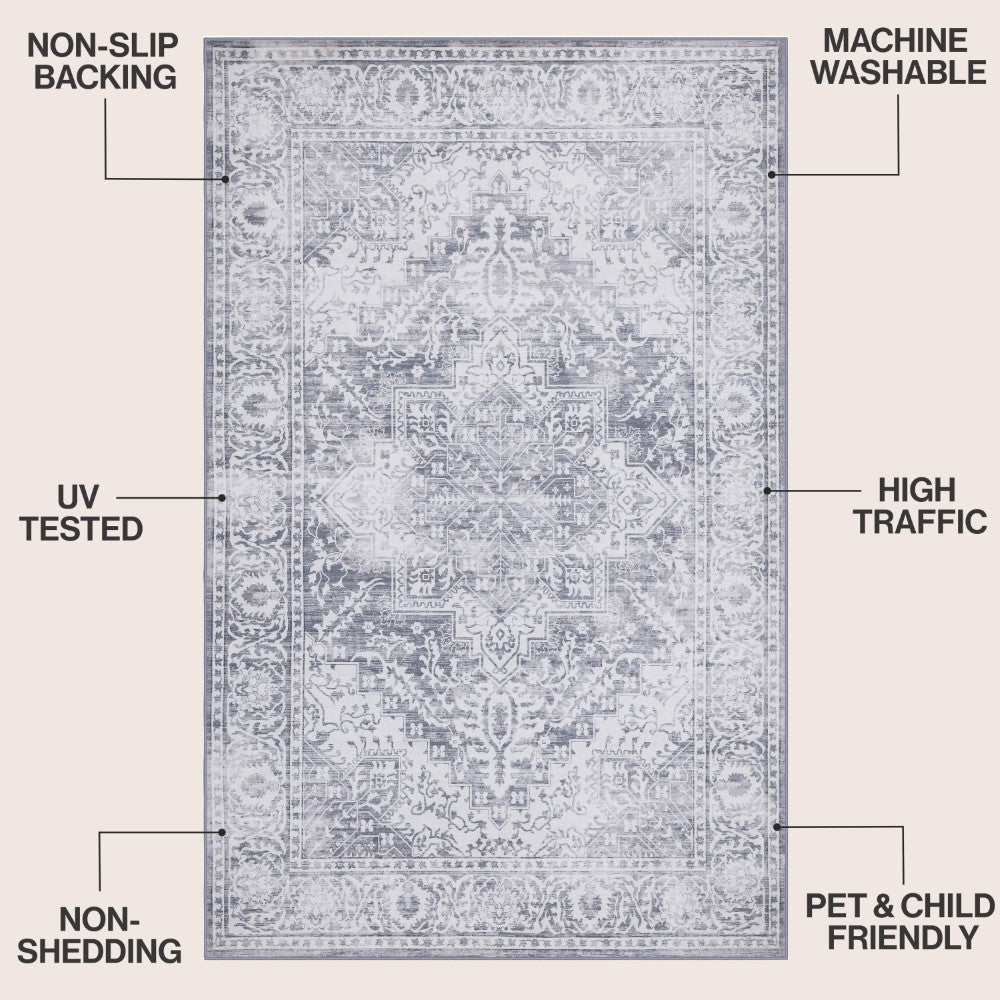 Vintaro Vintage Medallion Border Machine-washable Area Rug