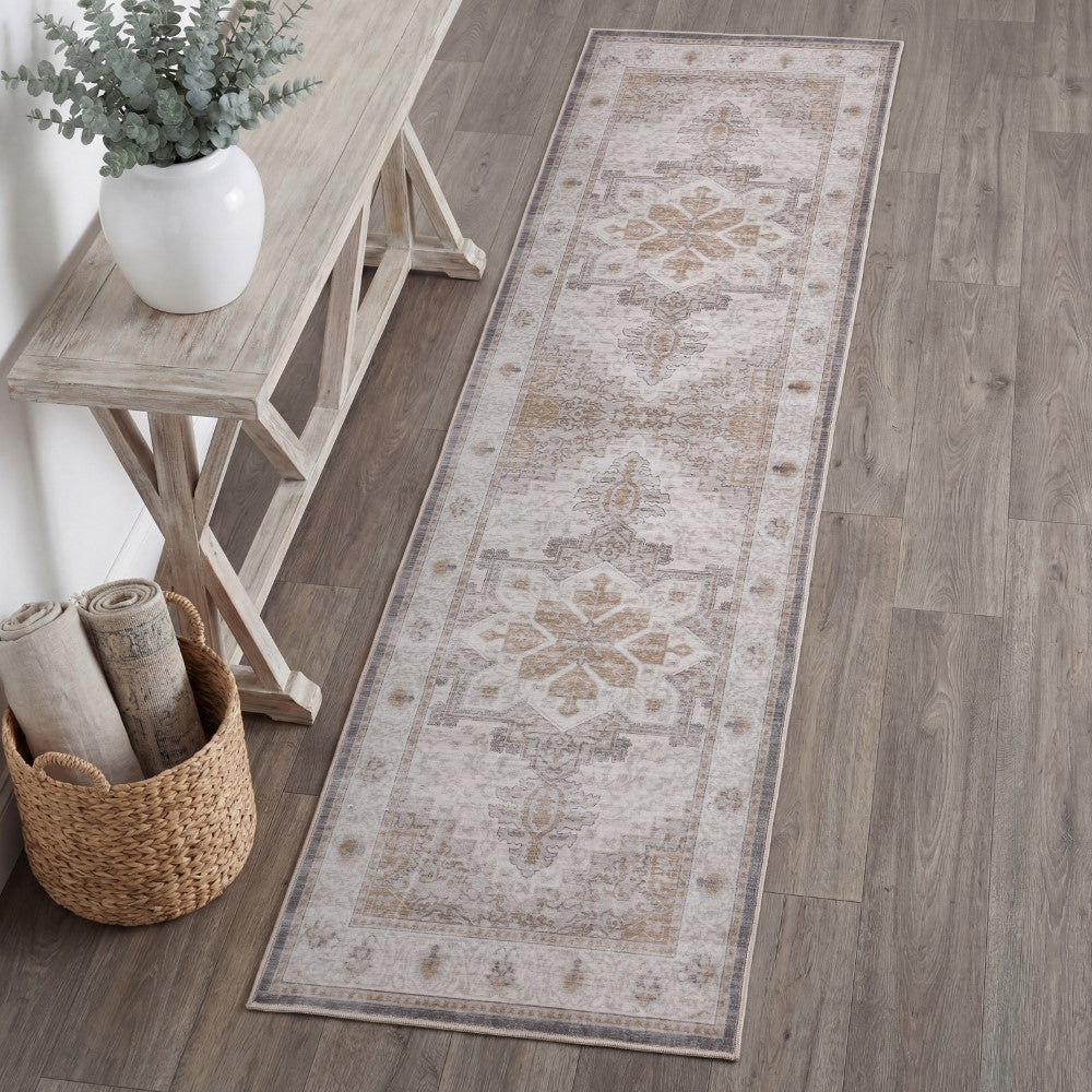 Vintaro Vintage Medallion Border Machine-washable Area Rug