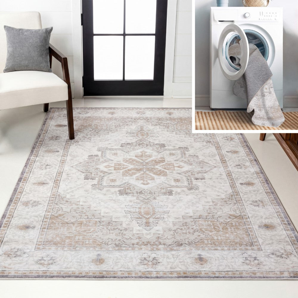 Vintaro Vintage Medallion Border Machine-washable Area Rug