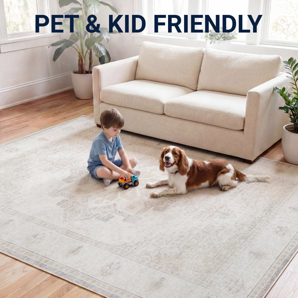 Vintaro Vintage Medallion Border Machine-washable Area Rug