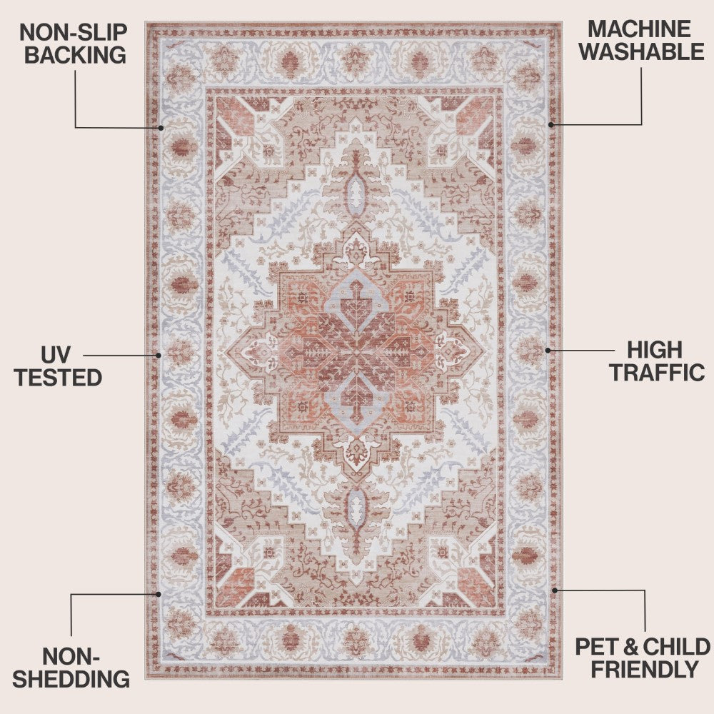 Vintaro Vintage Medallion Border Machine-washable Area Rug