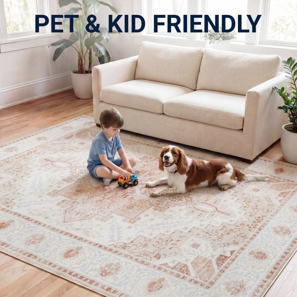 Vintaro Vintage Medallion Border Machine-washable Area Rug
