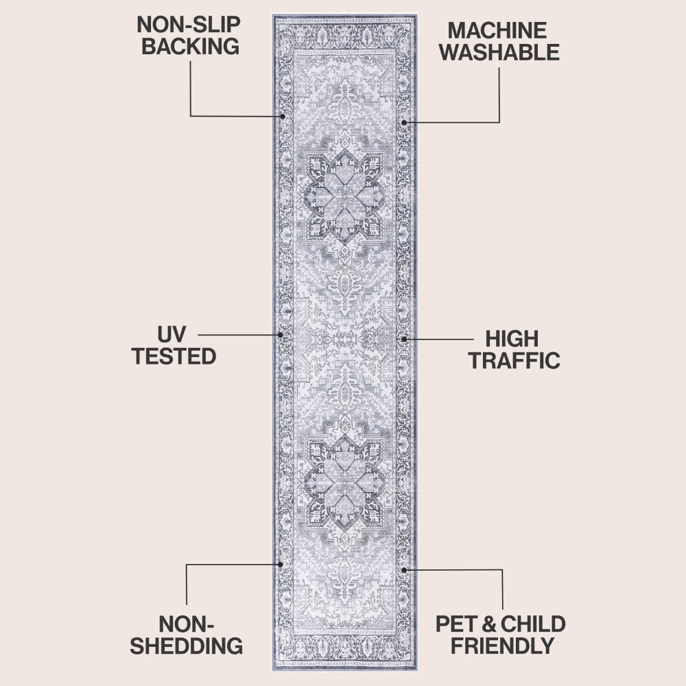 Vintaro Vintage Medallion Border Machine-washable Area Rug