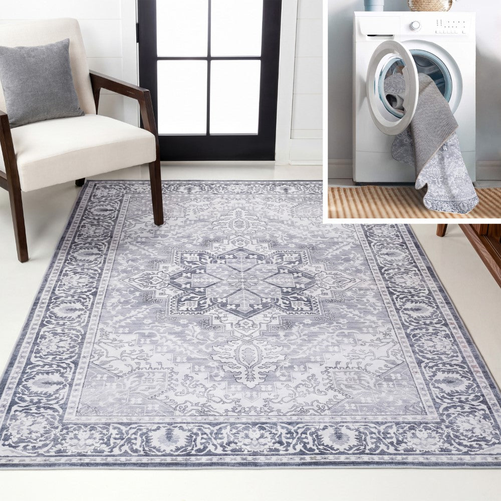 Vintaro Vintage Medallion Border Machine-washable Area Rug