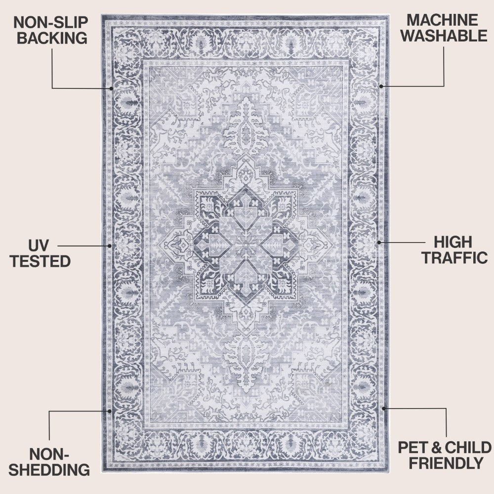 Vintaro Vintage Medallion Border Machine-washable Area Rug