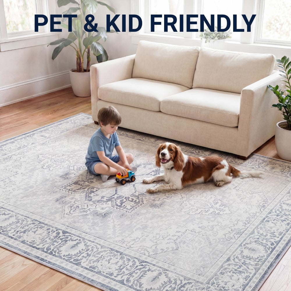 Vintaro Vintage Medallion Border Machine-washable Area Rug