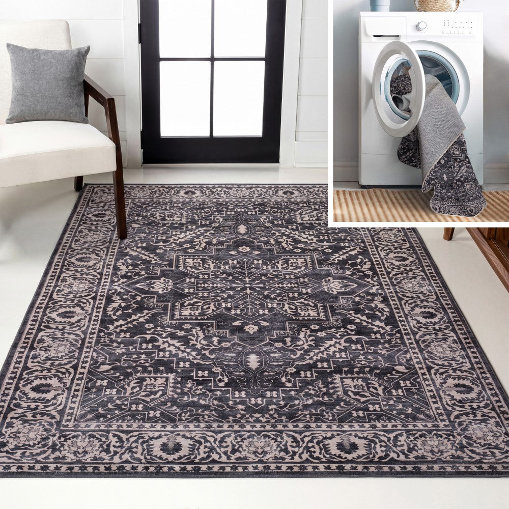 Vintaro Vintage Medallion Border Machine-washable Area Rug