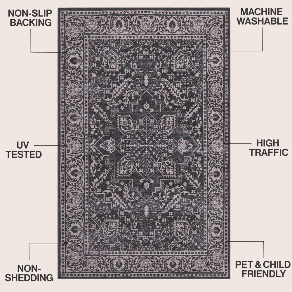Vintaro Vintage Medallion Border Machine-washable Area Rug