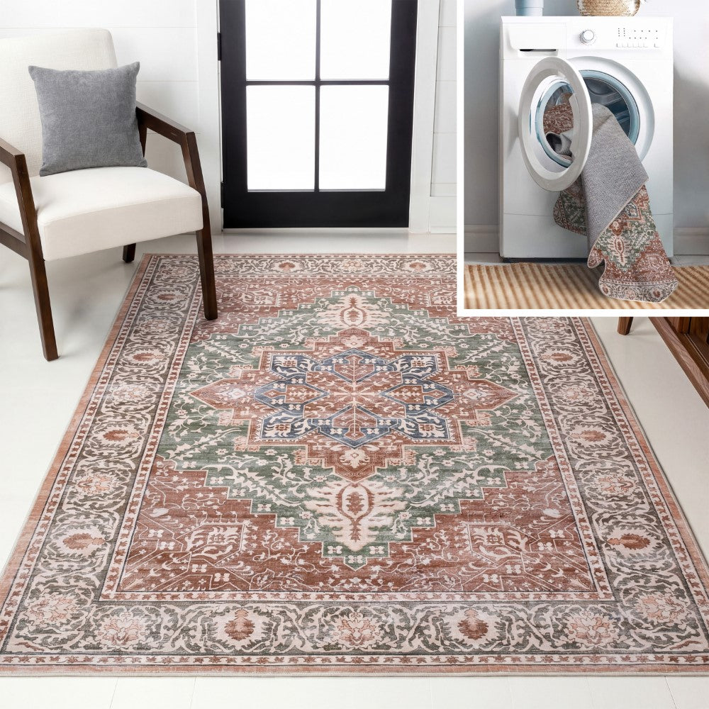 Vintaro Vintage Medallion Border Machine-washable Area Rug