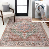 Vintaro Vintage Medallion Border Machine-washable Area Rug