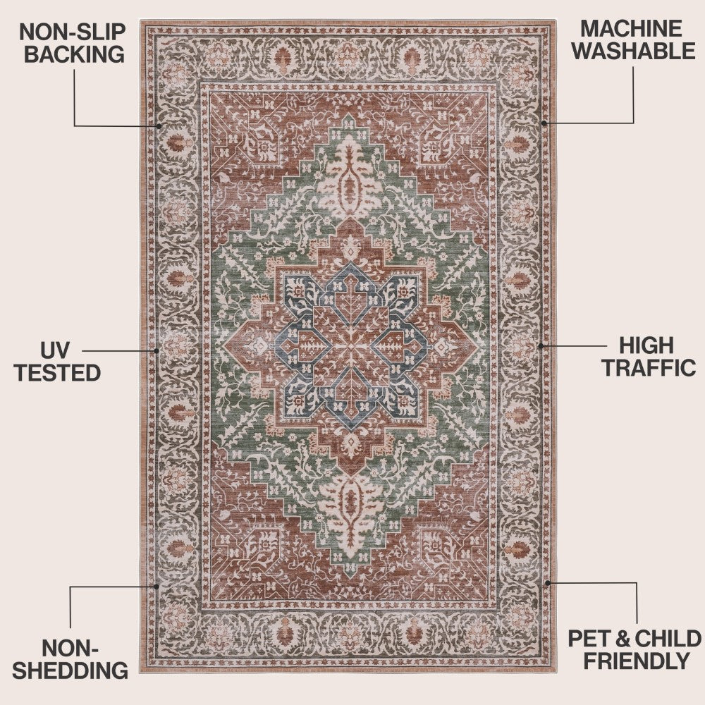 Vintaro Vintage Medallion Border Machine-washable Area Rug