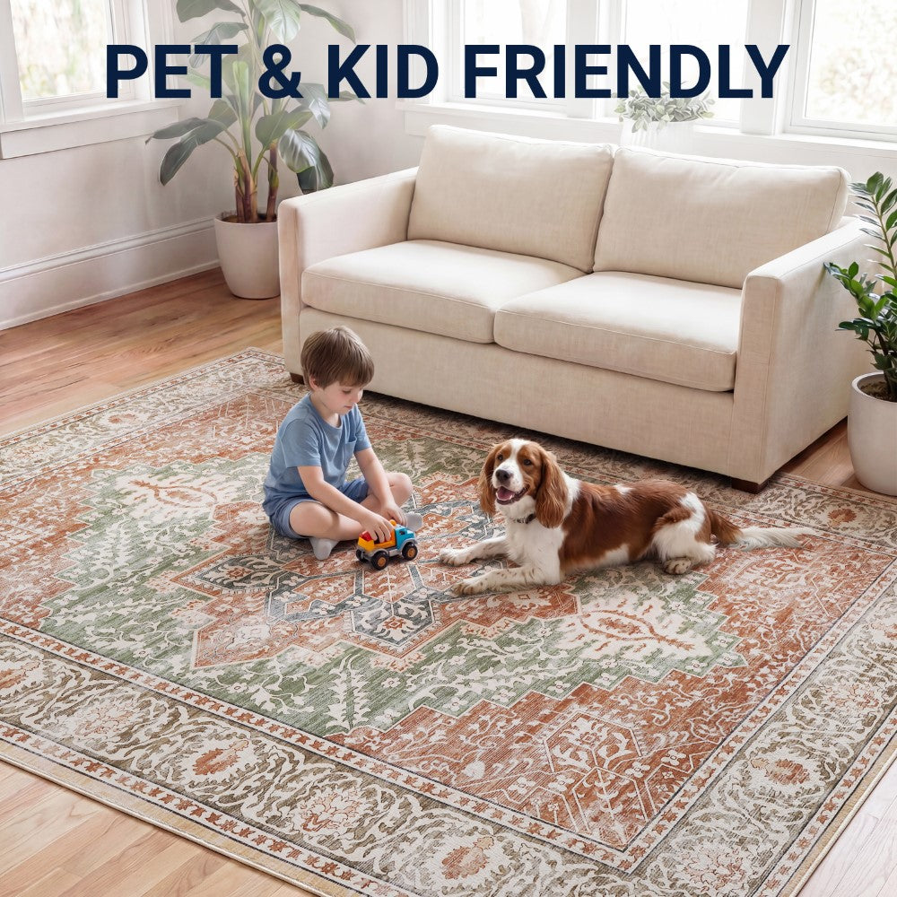 Vintaro Vintage Medallion Border Machine-washable Area Rug