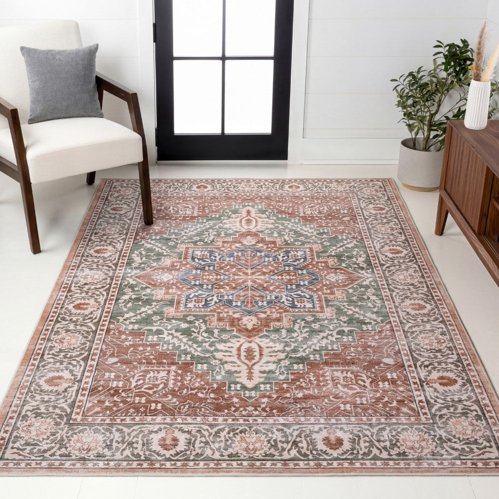 Vintaro Vintage Medallion Border Machine-washable Area Rug