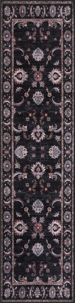 Sandora Vintage Floral Border Machine-washable Area Rug