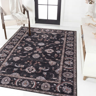 Sandora Vintage Floral Border Machine-washable Area Rug