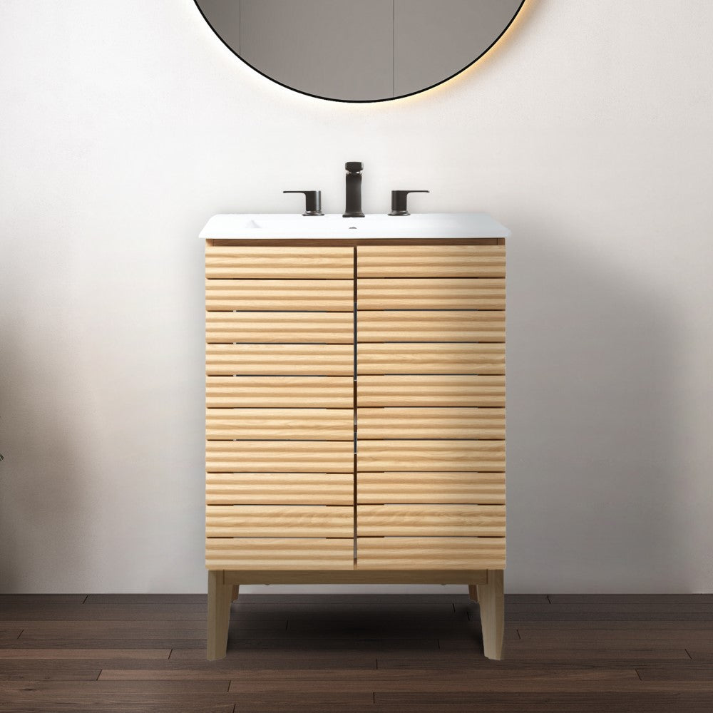 Henry Modern 2-Shelf Bath Vanity Cabinet with White Ceramic Sink Basin Top (Faucet not Included)