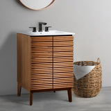 Henry Modern 2-Shelf Bath Vanity Cabinet with White Ceramic Sink Basin Top (Faucet not Included)