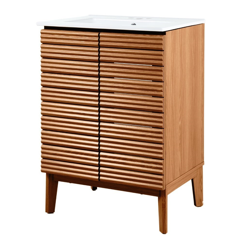 Henry Modern 2-Shelf Bath Vanity Cabinet with White Ceramic Sink Basin Top (Faucet not Included)