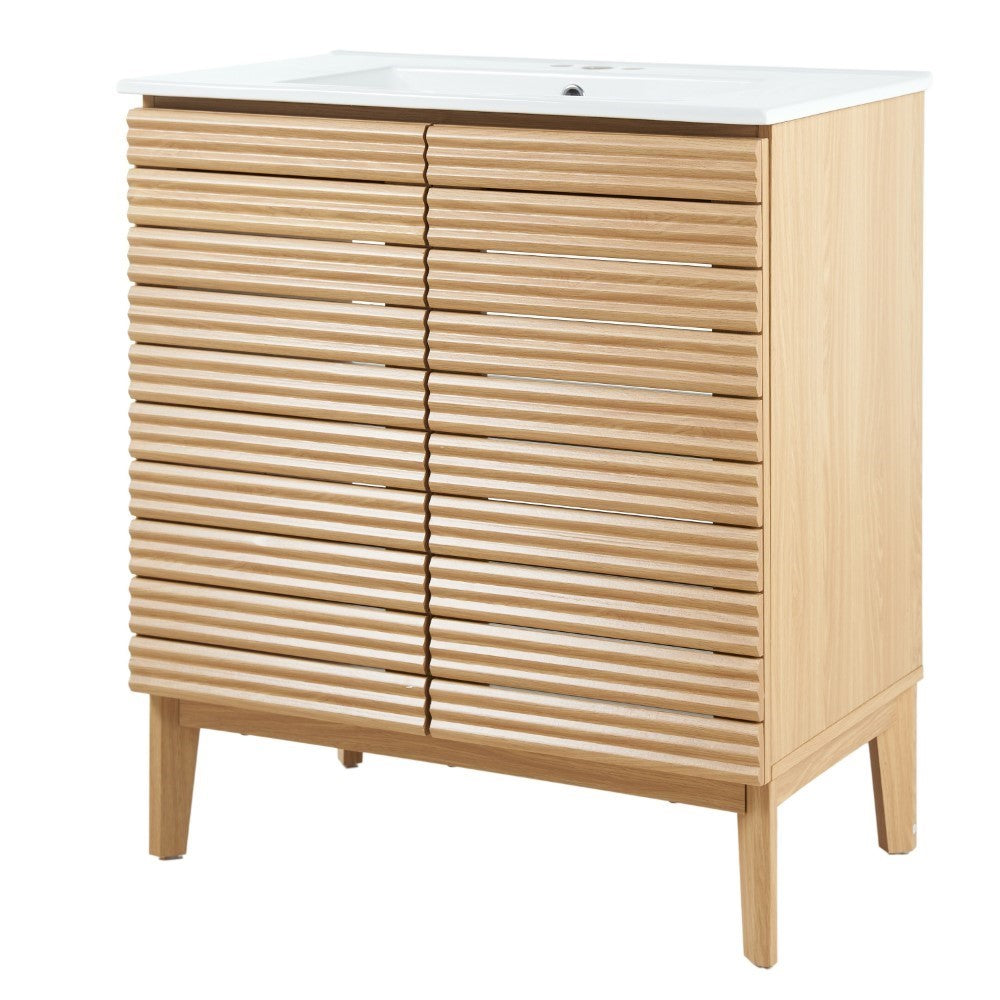 Henry Modern 2-Shelf Bath Vanity Cabinet with White Ceramic Sink Basin Top (Faucet not Included)