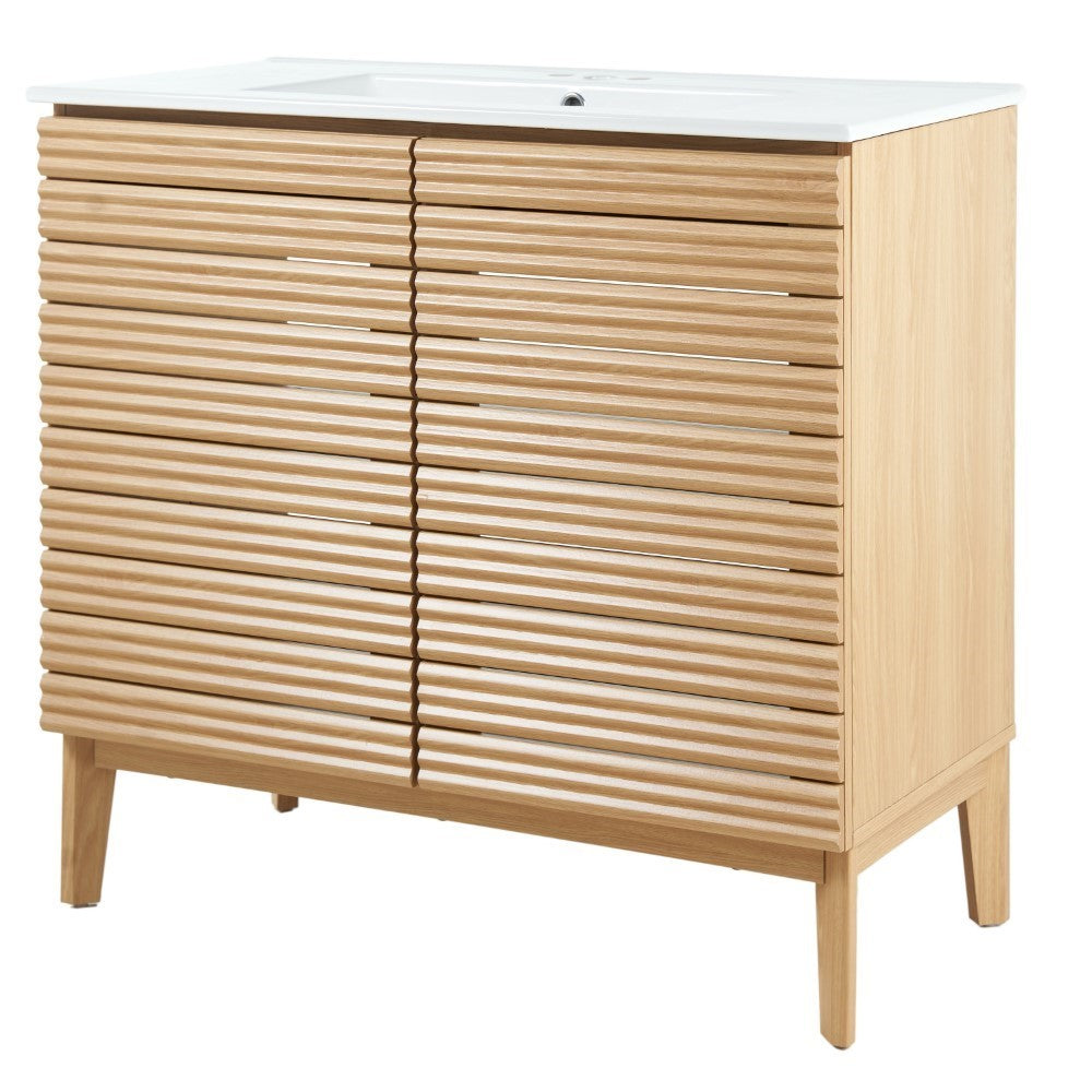 Henry Modern 2-Shelf Bath Vanity Cabinet with White Ceramic Sink Basin Top (Faucet not Included)