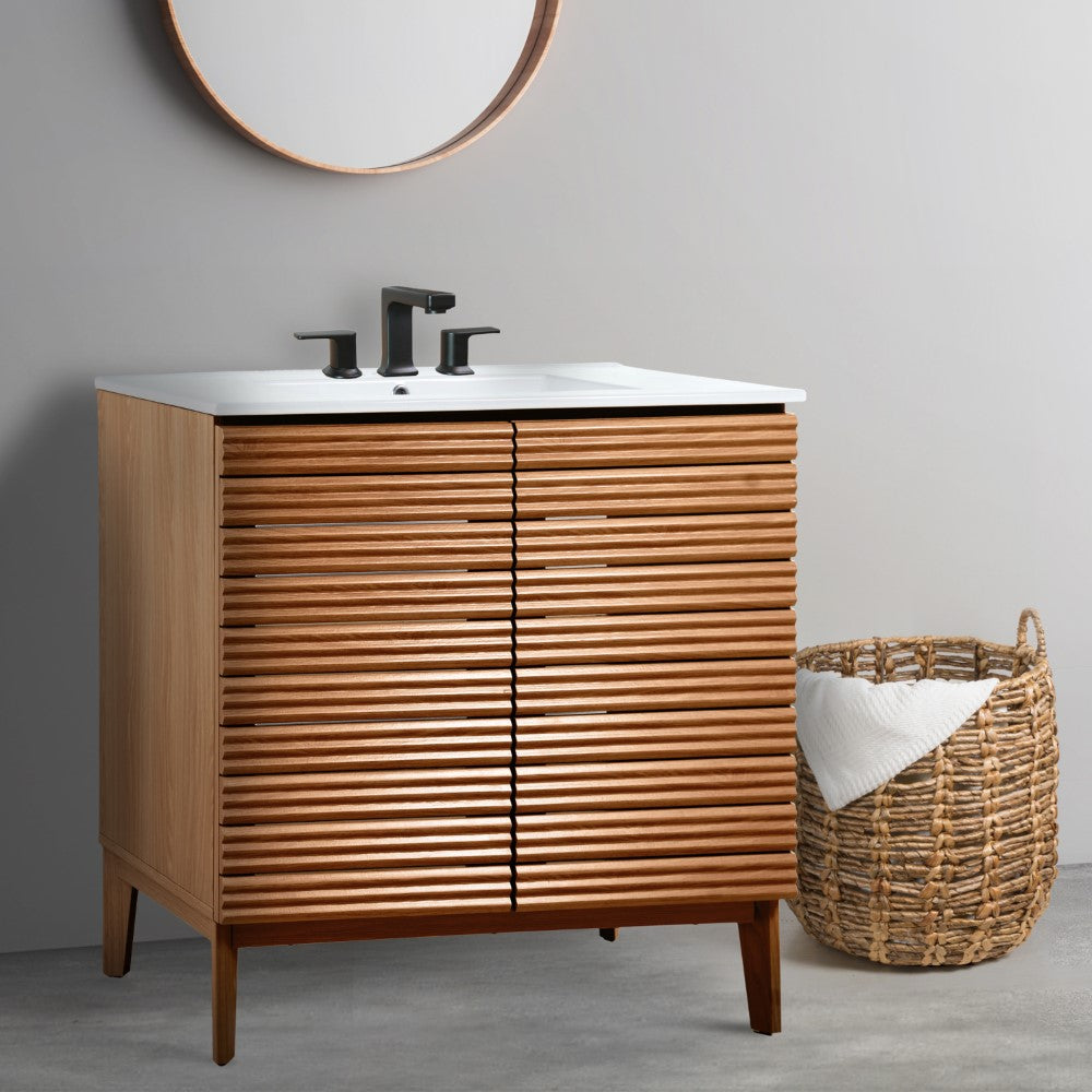 Henry Modern 2-Shelf Bath Vanity Cabinet with White Ceramic Sink Basin Top (Faucet not Included)