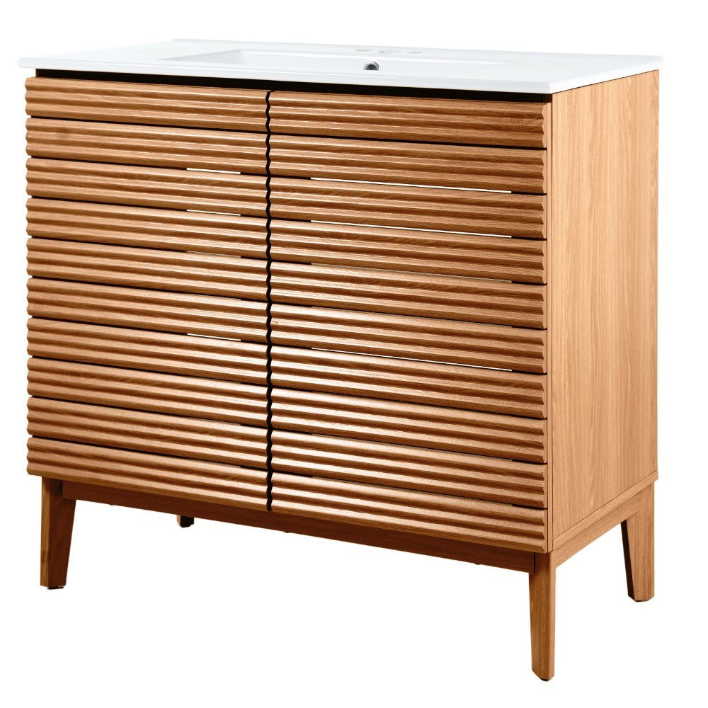 Henry Modern 2-Shelf Bath Vanity Cabinet with White Ceramic Sink Basin Top (Faucet not Included)