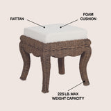 Baxton 19.7" Bohemian Designer Woven Rattan/Wood Vanity Stool