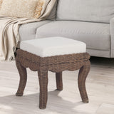 Baxton 19.7" Bohemian Designer Woven Rattan/Wood Vanity Stool