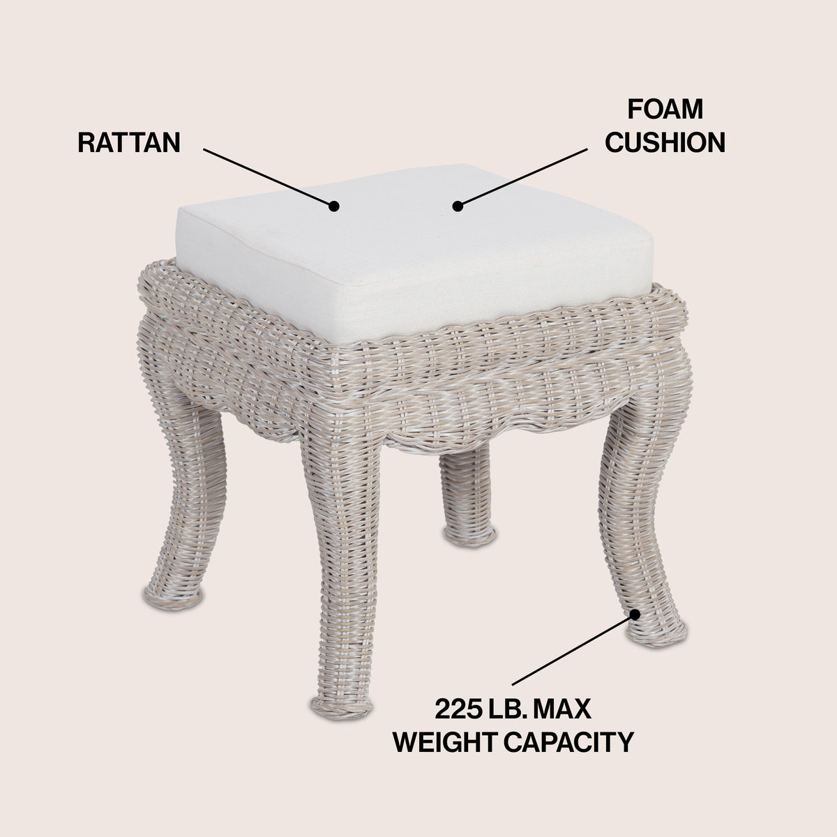 Baxton 19.7" Bohemian Designer Woven Rattan/Wood Vanity Stool