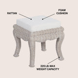 Baxton 19.7" Bohemian Designer Woven Rattan/Wood Vanity Stool