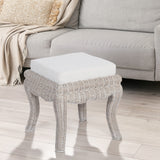 Baxton 19.7" Bohemian Designer Woven Rattan/Wood Vanity Stool