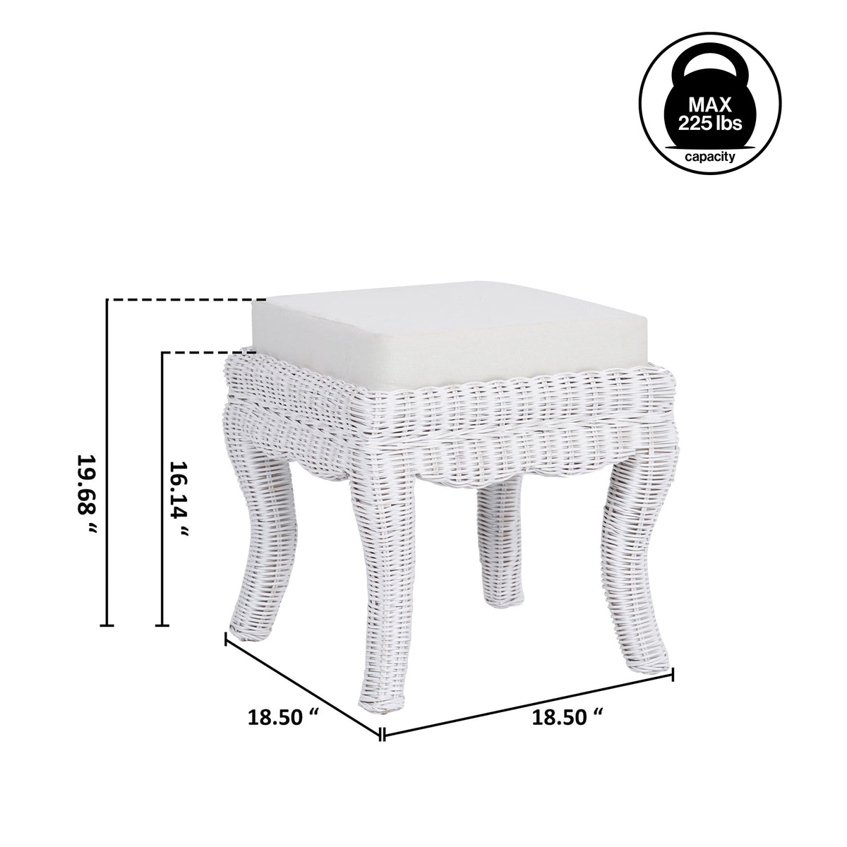 Baxton 19.7" Bohemian Designer Woven Rattan/Wood Vanity Stool