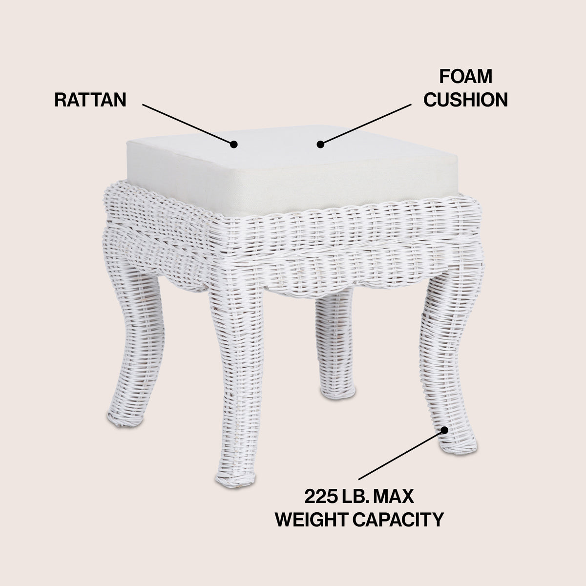 Baxton 19.7" Bohemian Designer Woven Rattan/Wood Vanity Stool