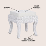 Baxton 19.7" Bohemian Designer Woven Rattan/Wood Vanity Stool