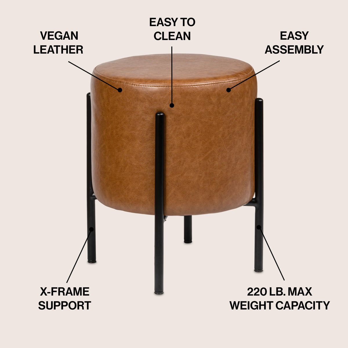 Paddy 18.5" Modern Minimalist Round Backless Metal/Bouclé Cushioned Vanity Stool