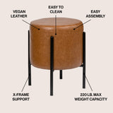 Paddy 18.5" Modern Minimalist Round Backless Metal/Bouclé Cushioned Vanity Stool