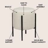 Paddy 18.5" Modern Minimalist Round Backless Metal/Bouclé Cushioned Vanity Stool