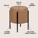 Paddy 18.5" Modern Minimalist Round Backless Metal/Bouclé Cushioned Vanity Stool