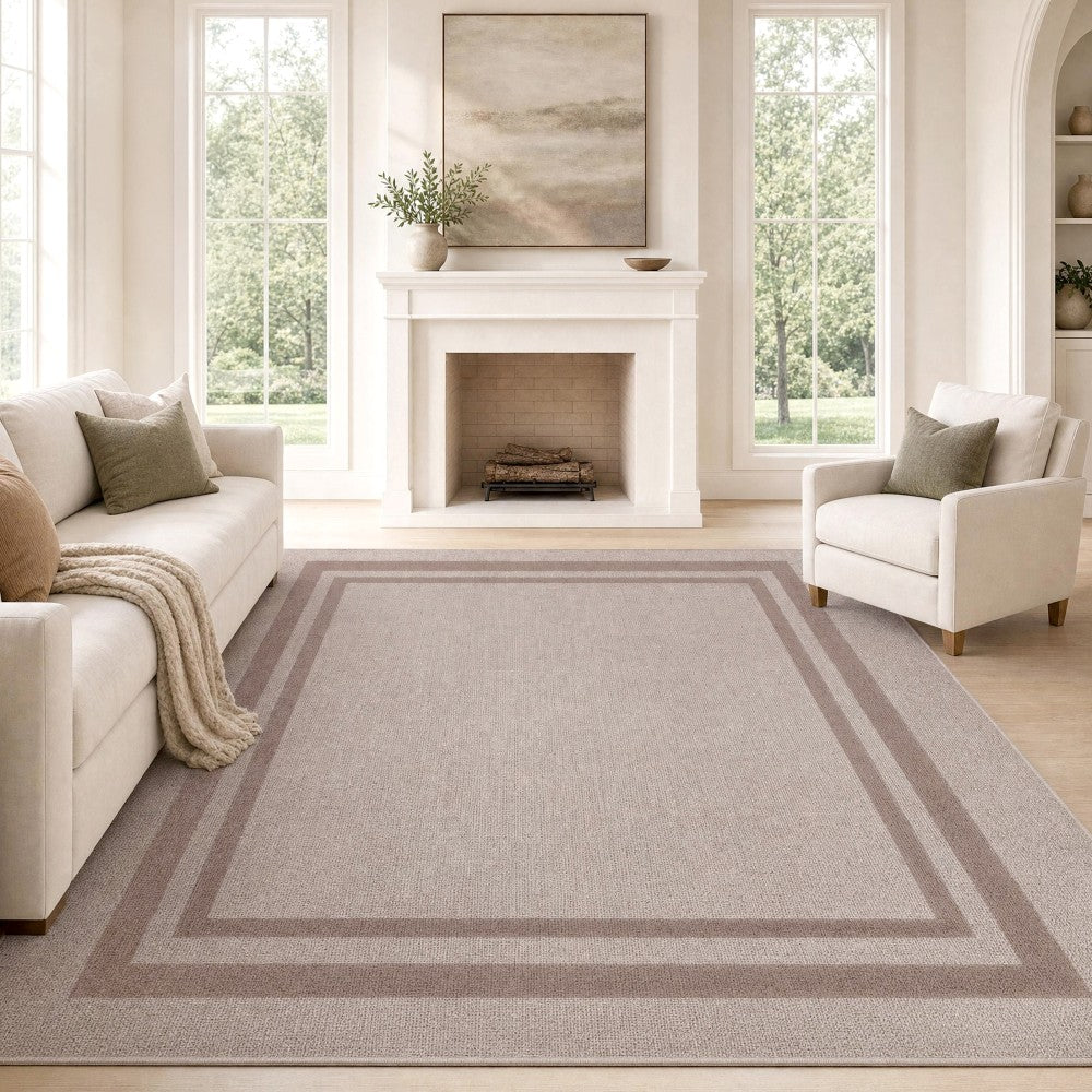 Aspen Double Border Non-slip Machine-washable Area Rug