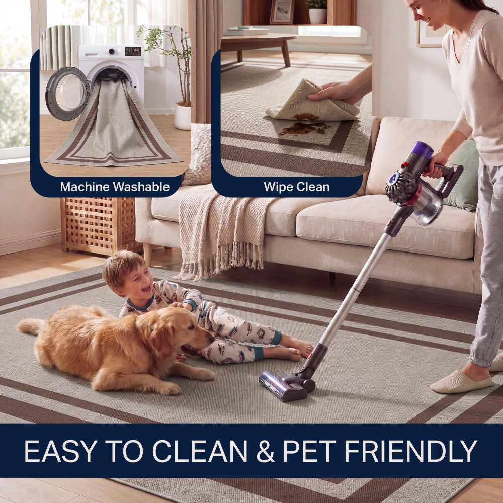 Aspen Double Border Non-slip Machine-washable Area Rug
