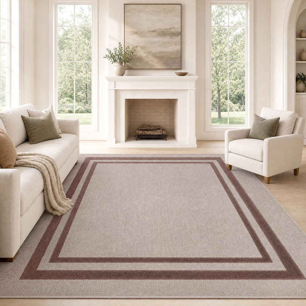 Aspen Double Border Non-slip Machine-washable Area Rug