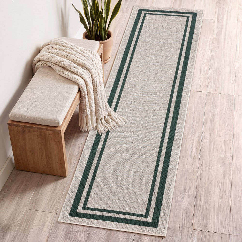 Aspen Double Border Non-slip Machine-washable Area Rug
