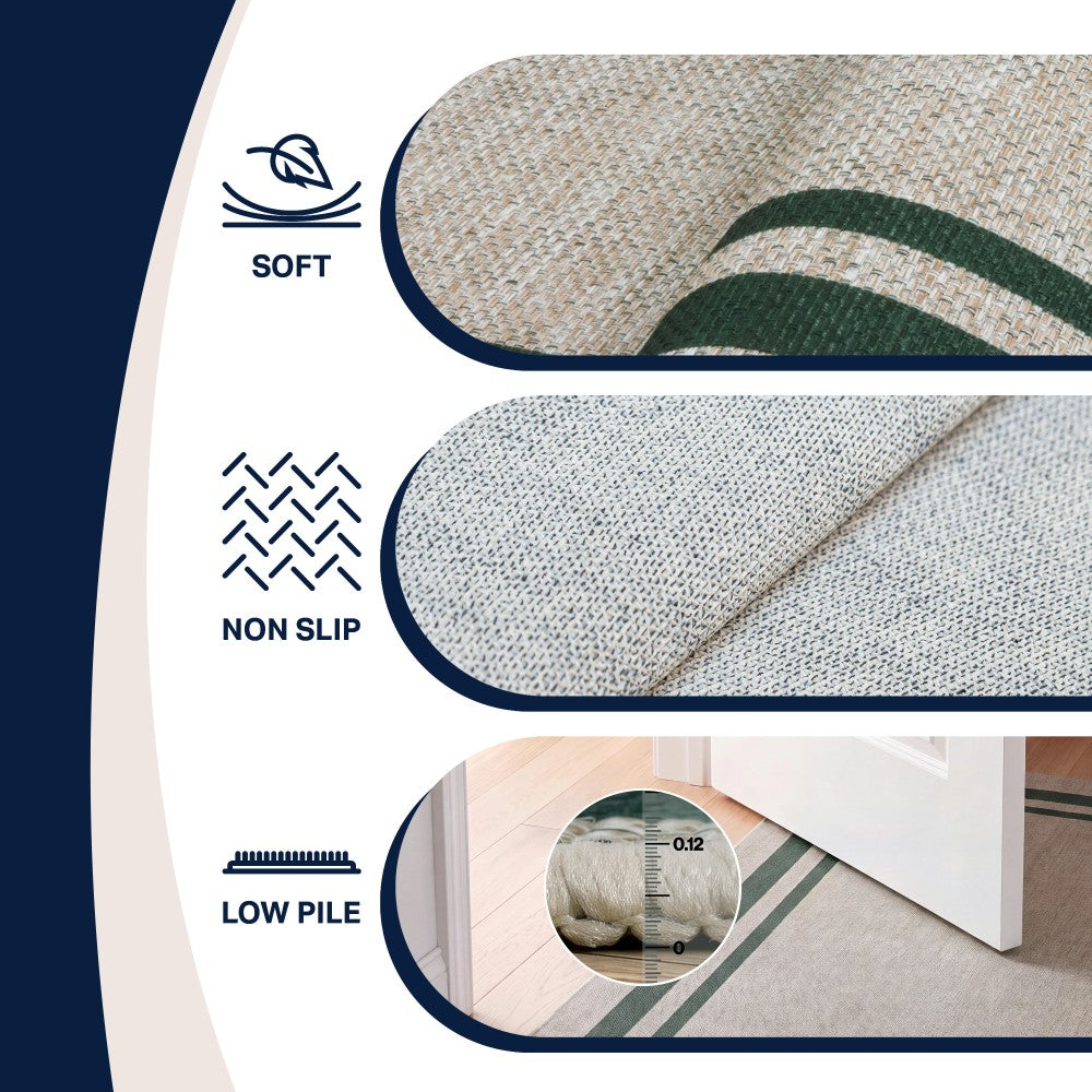 Aspen Double Border Non-slip Machine-washable Area Rug