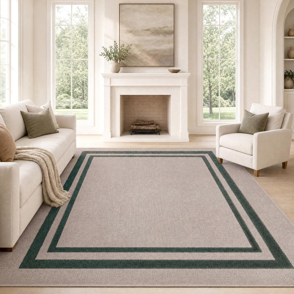 Aspen Double Border Non-slip Machine-washable Area Rug
