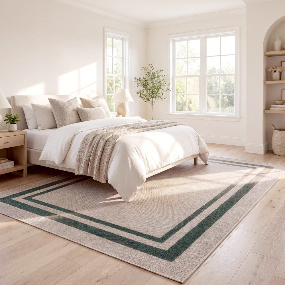 Aspen Double Border Non-slip Machine-washable Area Rug