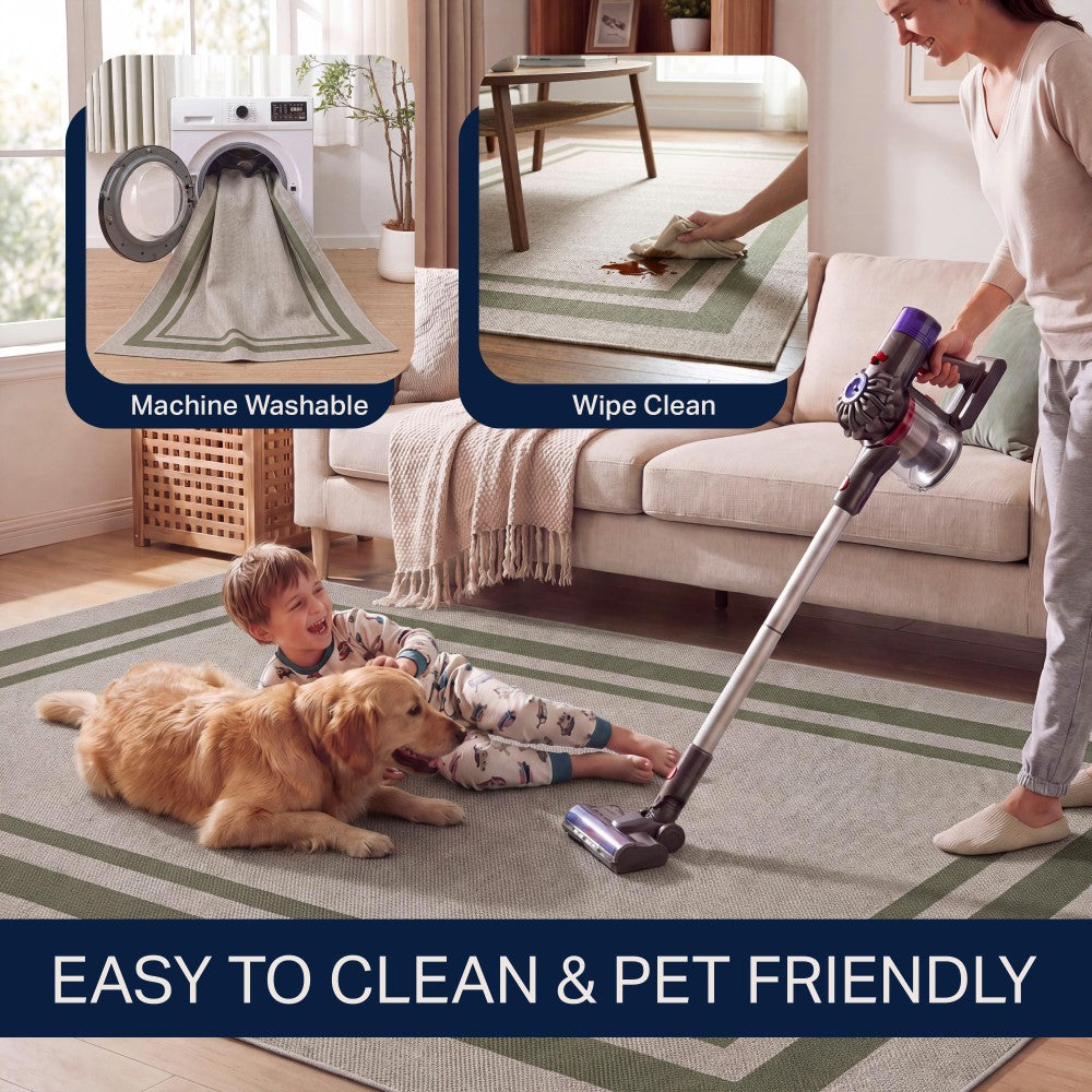 Aspen Double Border Non-slip Machine-washable Area Rug